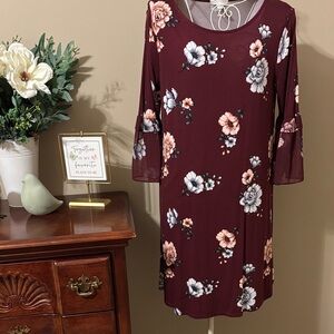 LC Lauren Conrad Maroon Floral Midi Dress
